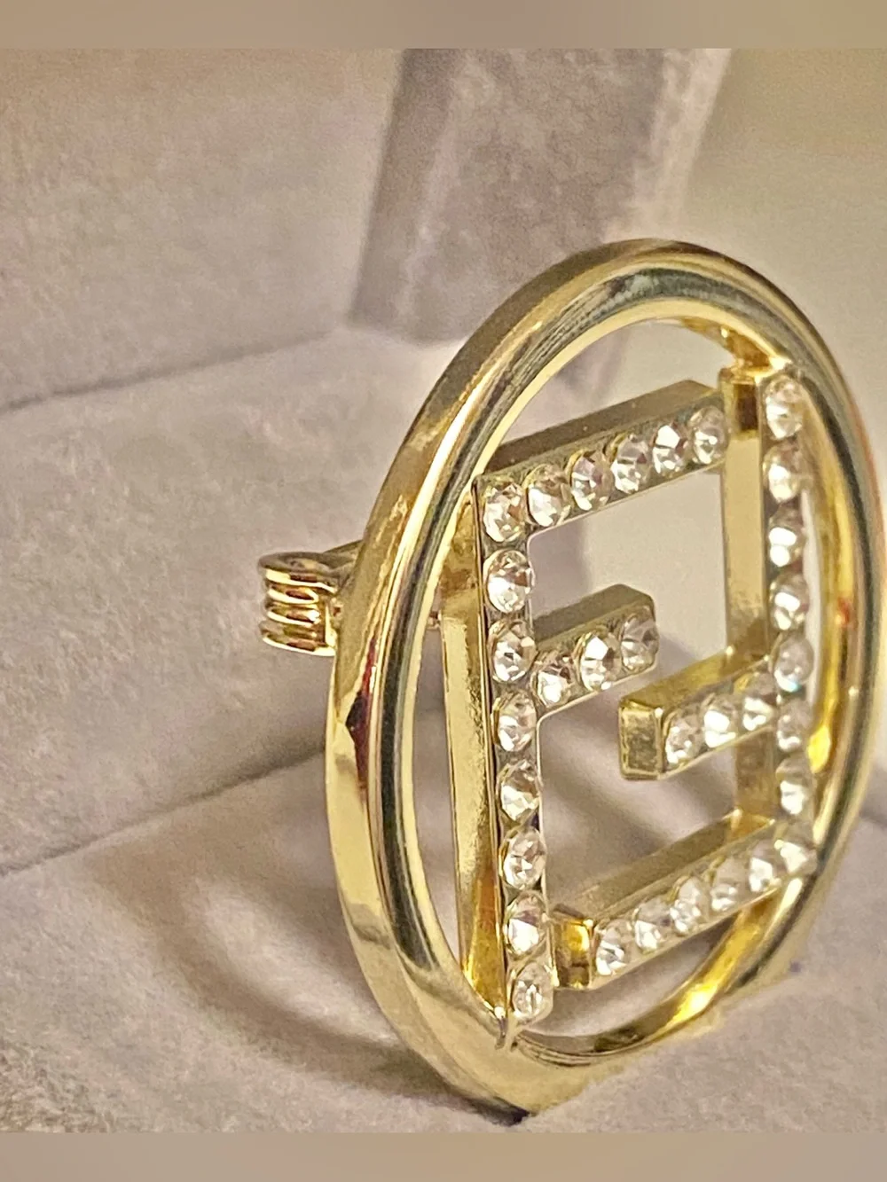 Fashion Jewelry Gold-Tone Crystal Logo F- Luxury Brooch Small